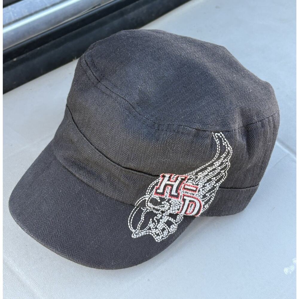 Harley Davidson Hat Women Newsboy Skull Wings Cap Adjustable One Sz Biker